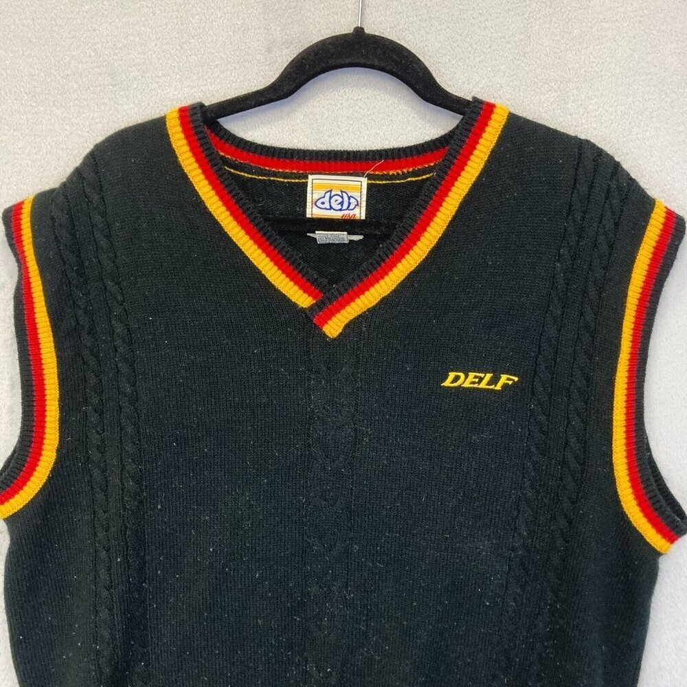 Delf USA‎ Vintage Knit Sweater Vest Mens XL Black Red Hip Hop Retro 90s Y2K - Picture 4 of 13
